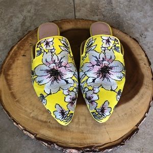 J. Crew Yellow Floral Embroidered Mules